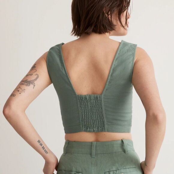 Madewell Gwen Supercrop Linen Tank in Trellis Green size 6 - Picture 2 of 13